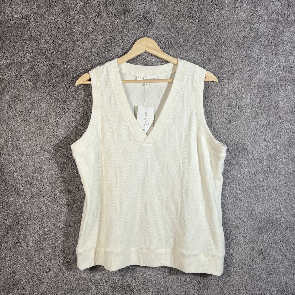 Brea Canyon Sweater Vest Womens Large Ivory Sleeveless V-Neck Pullover